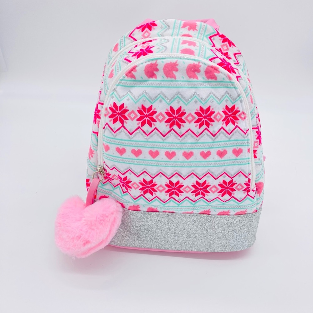 Fair Isle Unicorn Mini Girls Backpack Pink Silver